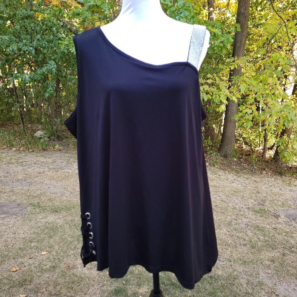 belldini Black Rhinestone Strap Lace-up Tunic Top size 2X